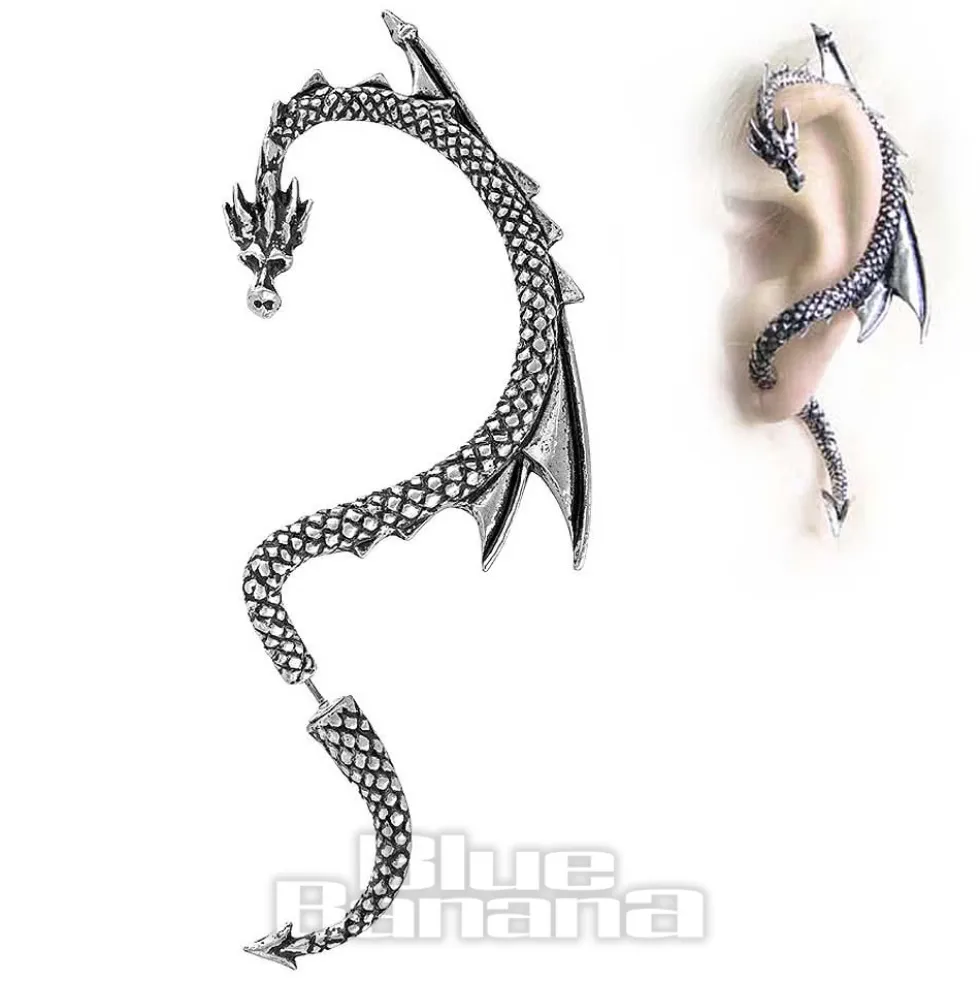 Alchemy Gothic Dragons Lure Left Earring (Silver)