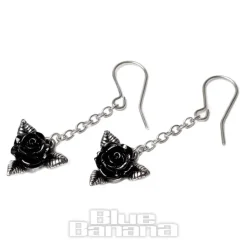 Alchemy Gothic Rose Dropper Earrings (Black)