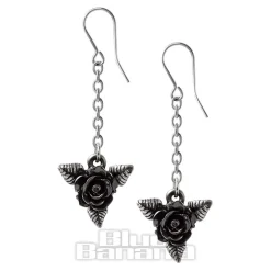 Alchemy Gothic Rose Dropper Earrings (Black)