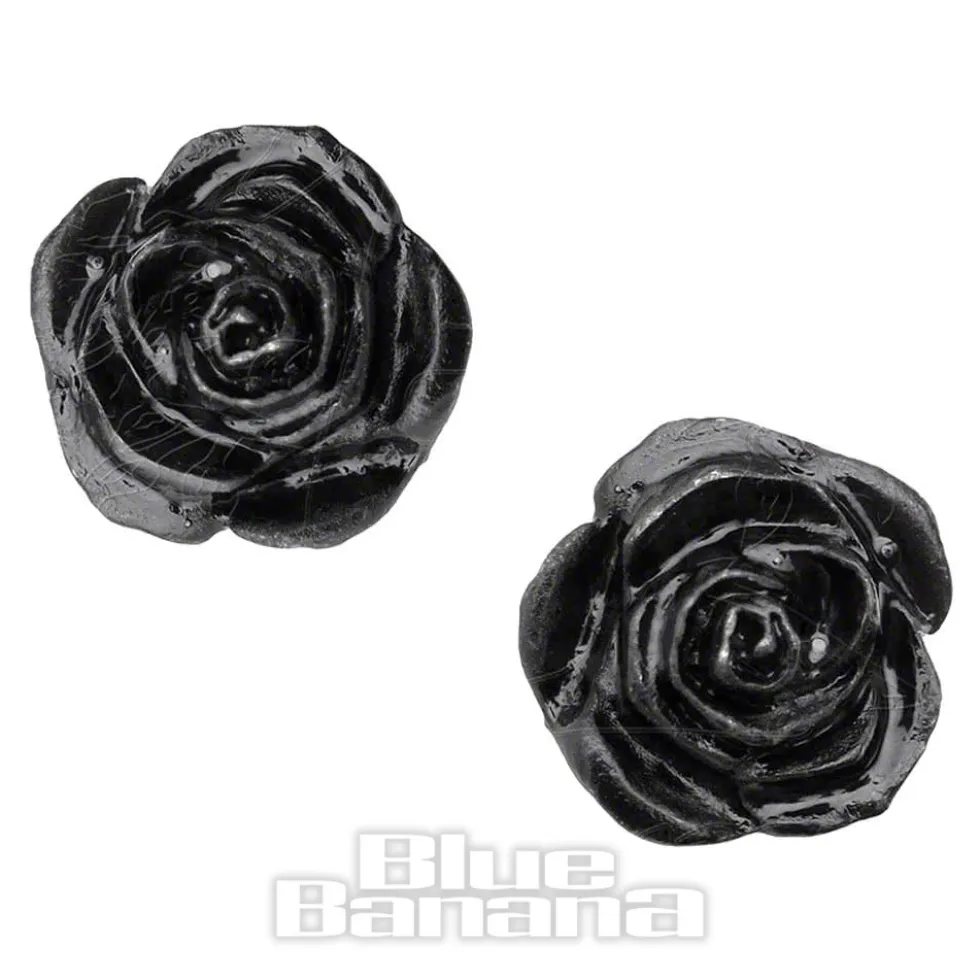Alchemy Gothic Rose Stud Earrings (Black)