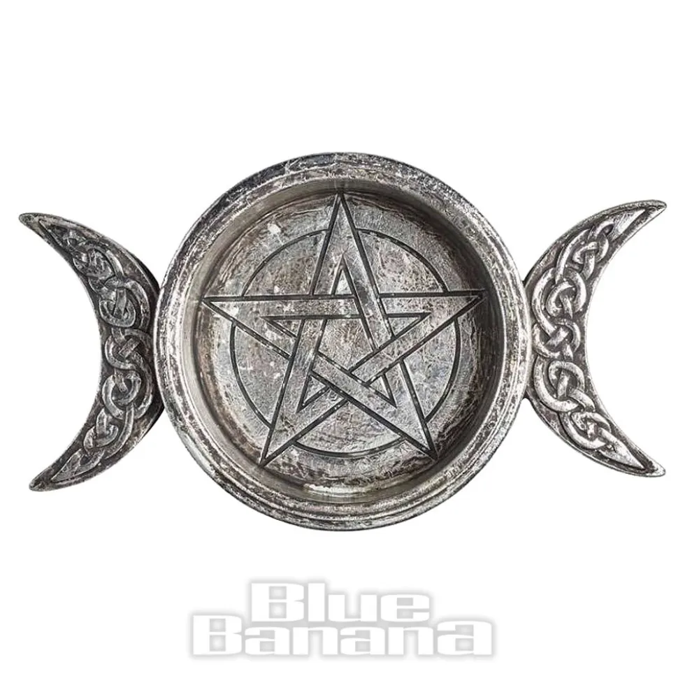 Alchemy Triple Moon Trinket Dish & Candle Holder (Silver)