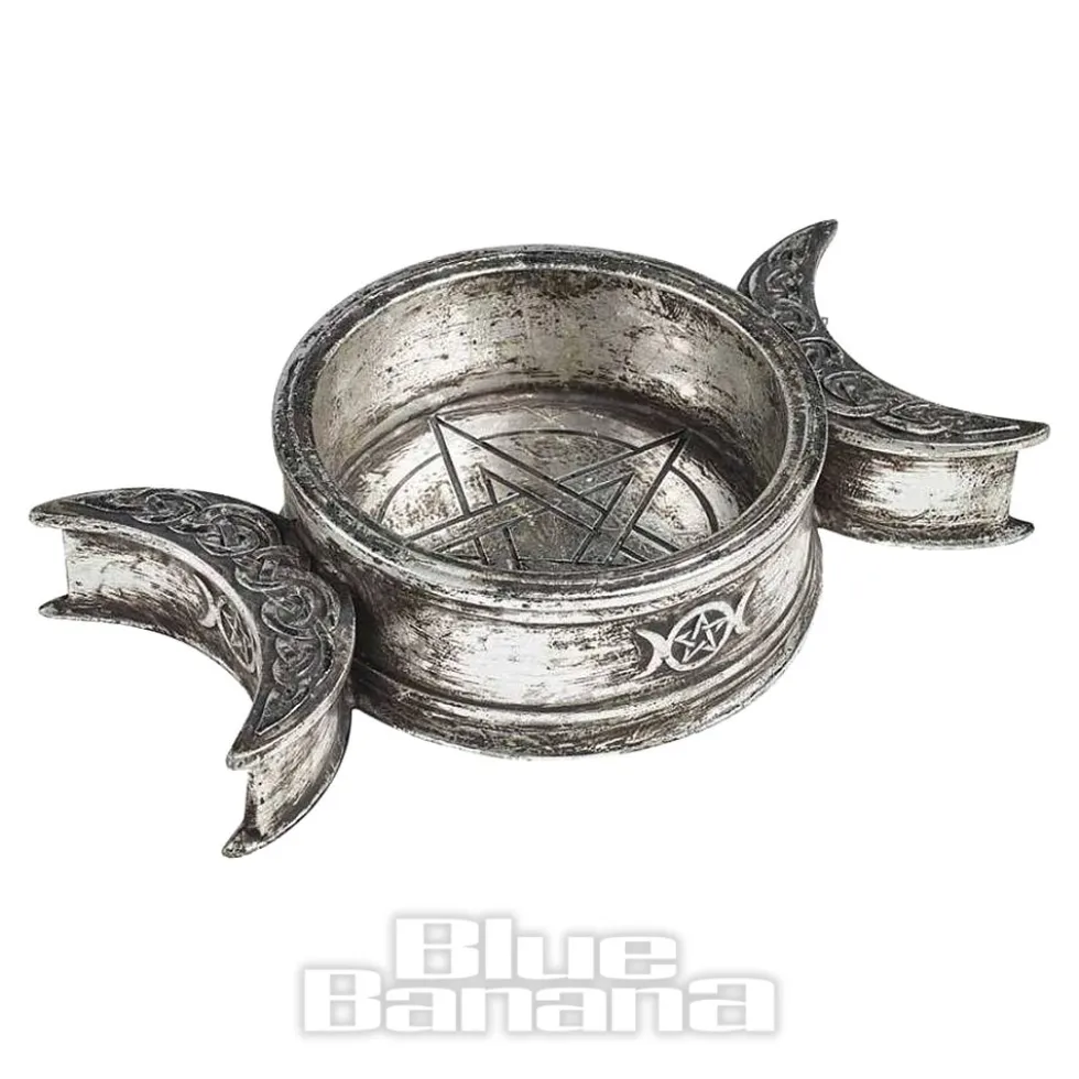 Alchemy Triple Moon Trinket Dish & Candle Holder (Silver)