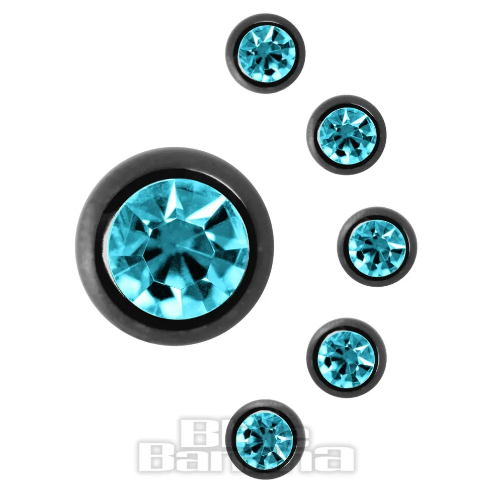Black Titanium Jewelled Ball (Aqua)