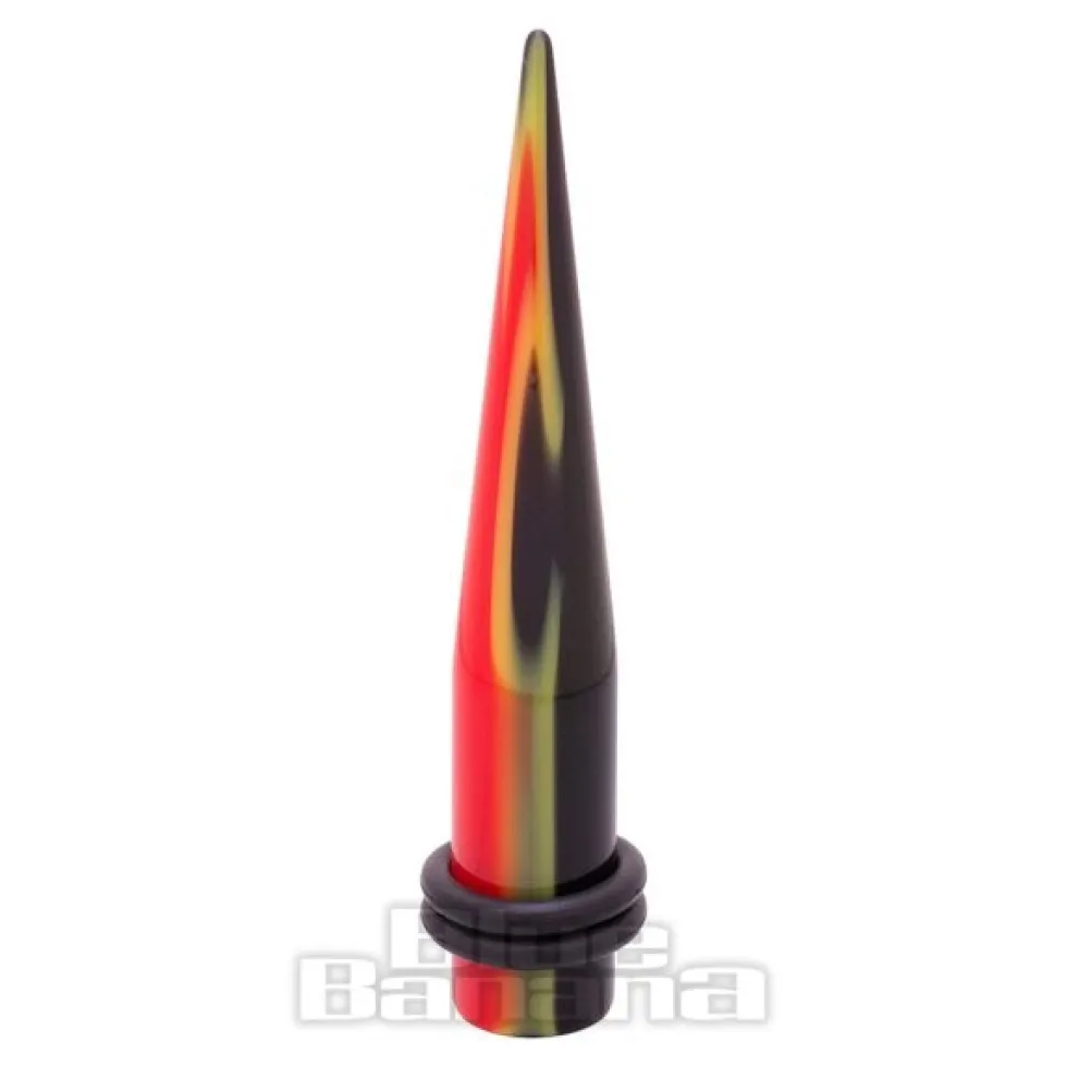 Blue Banana Acrylic Flames Ear Stretcher (Black/Orange)