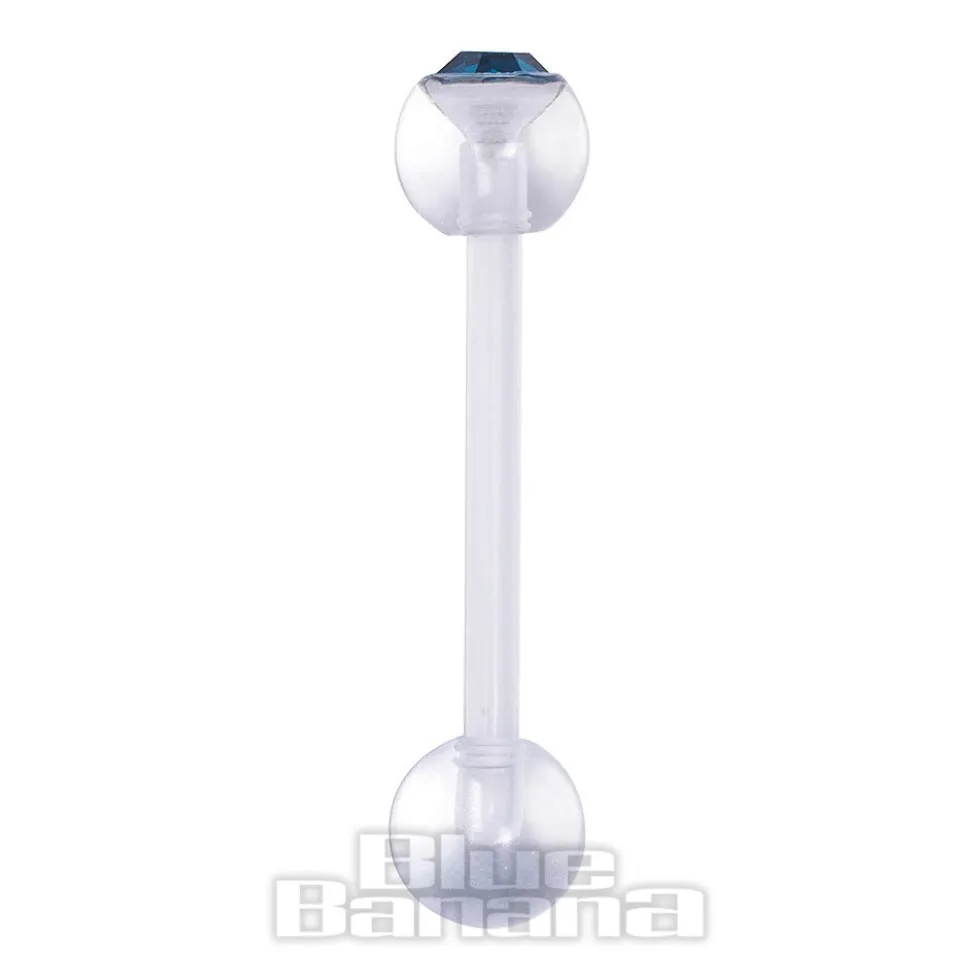Blue Banana Acrylic 1.6mm Jewelled Bendy Tongue Bar (Zircon)