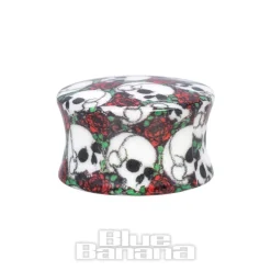 Blue Banana Acrylic Skull & Rose Ear Plug 6-18mm (Black)