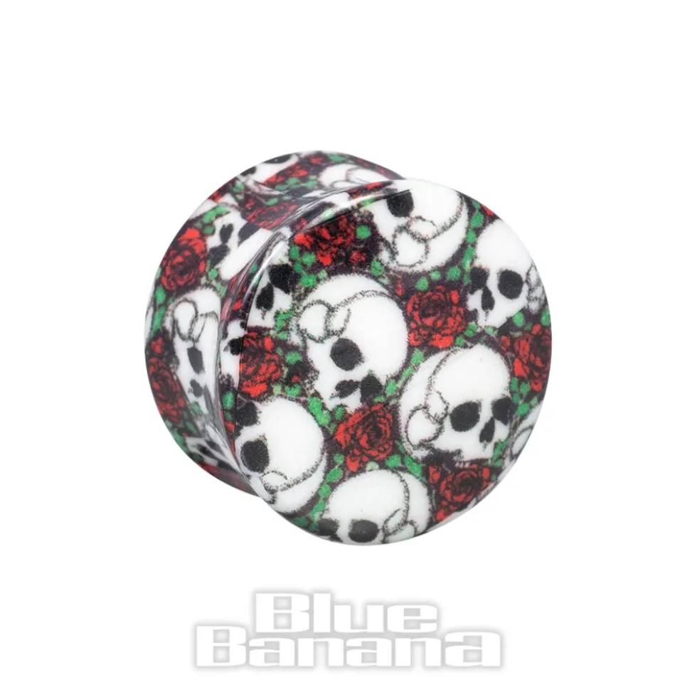 Blue Banana Acrylic Skull & Rose Ear Plug 6-18mm (Black)
