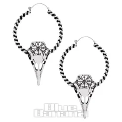 Blue Banana Alien Skull Plug Hoop Earrings (Silver)