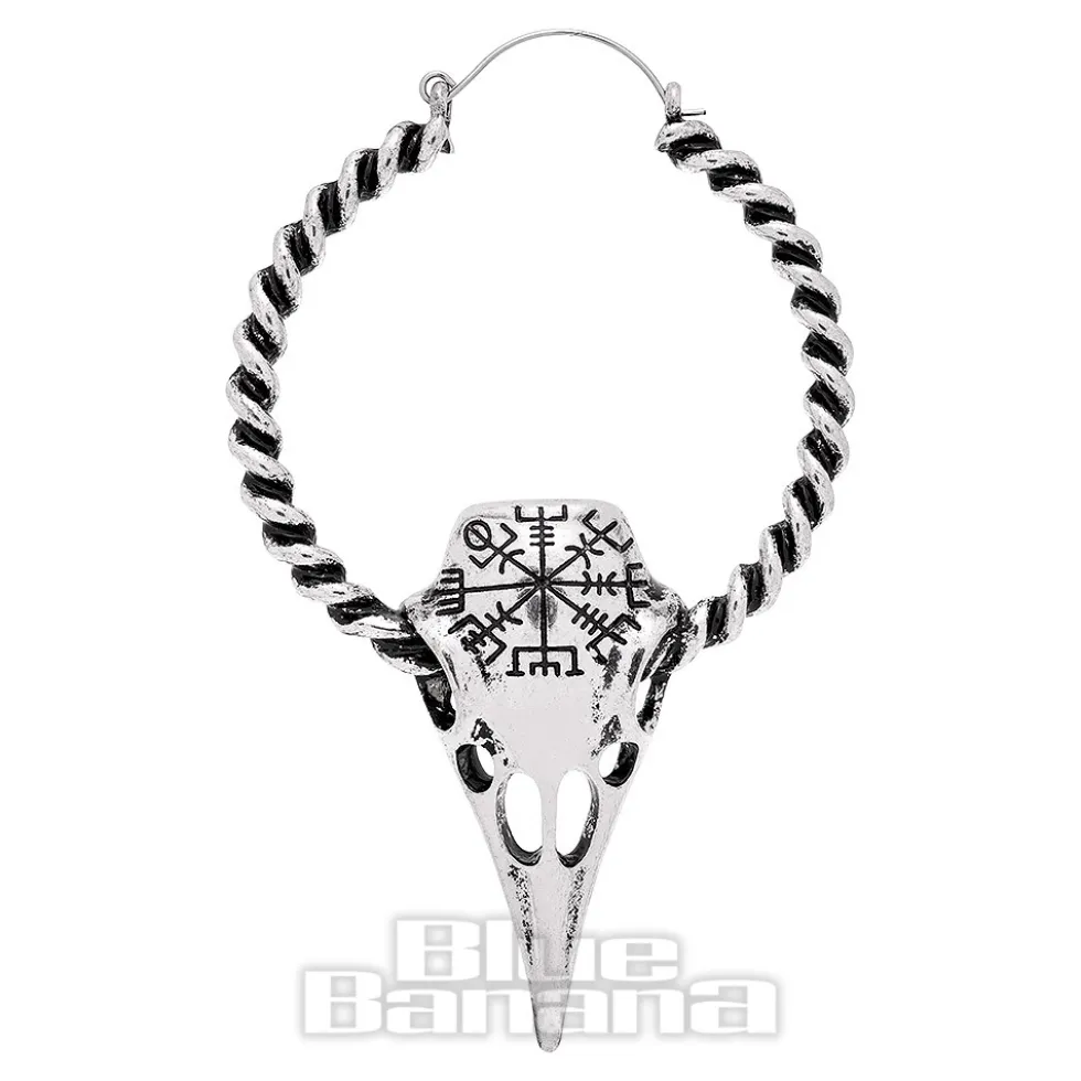 Blue Banana Alien Skull Plug Hoop Earrings (Silver)