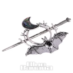 Blue Banana Bat & Moon Hair Pin (Silver)