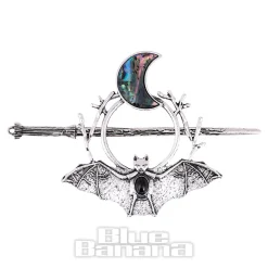 Blue Banana Bat & Moon Hair Pin (Silver)