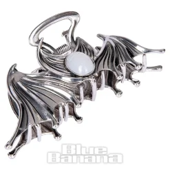 Blue Banana Bat & Stone Hair Clip (Silver)