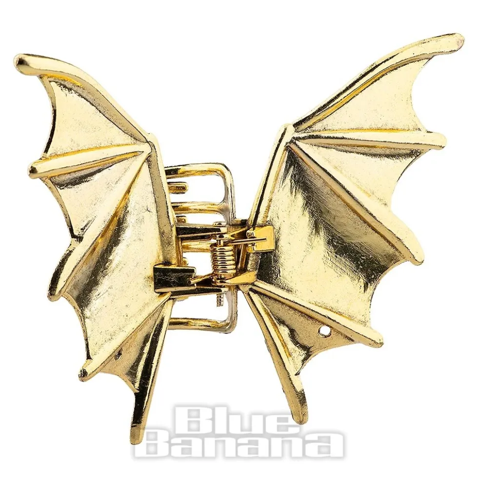 Blue Banana Bat Wings Hair Clip (Antique Gold)