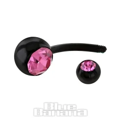 Blue Banana Black Acrylic 1.6mm Double Jewelled Navel Bar (Rose Stone)