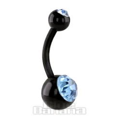 Blue Banana Black Acrylic 1.6mm Double Jewelled Navel Bar (Aqua Stone)