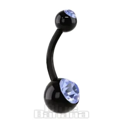 Blue Banana Black Acrylic 1.6mm Double Jewelled Navel Bar (Sapphire Stone)