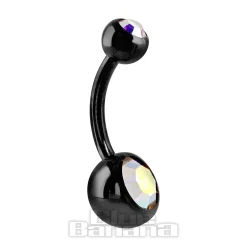 Blue Banana Black Titanium 1.6mm Double Jewelled Navel Bar (Aurora Borealis)