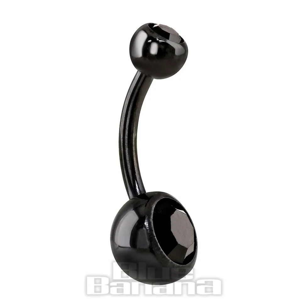 Blue Banana Black Titanium 1.6mm Double Jewelled Navel Bar (Black)