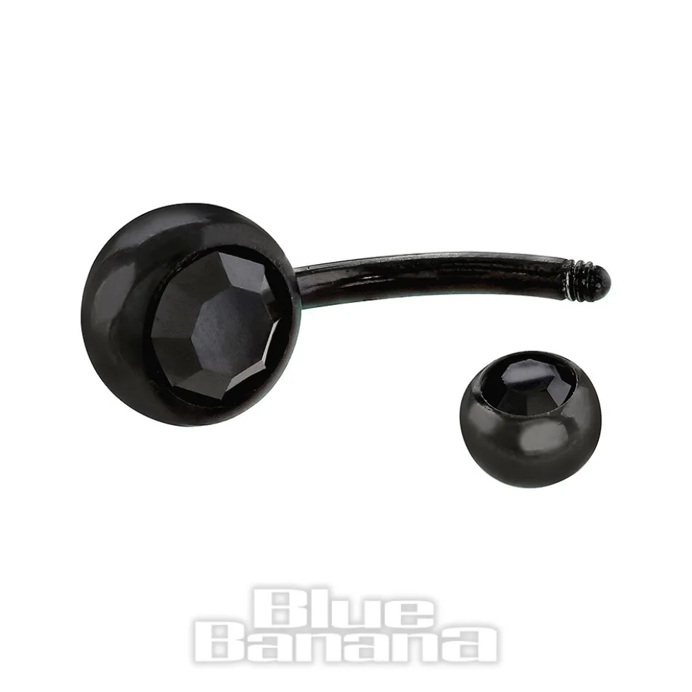 Blue Banana Black Titanium 1.6mm Double Jewelled Navel Bar (Black)