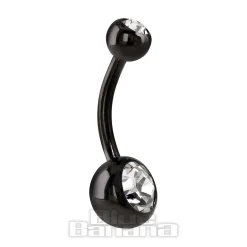 Blue Banana Black Titanium 1.6mm Double Jewelled Navel Bar (Crystal)