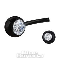 Blue Banana Black Titanium 1.6mm Internally Threaded Double Jewelled Navel Bar (Crystal)