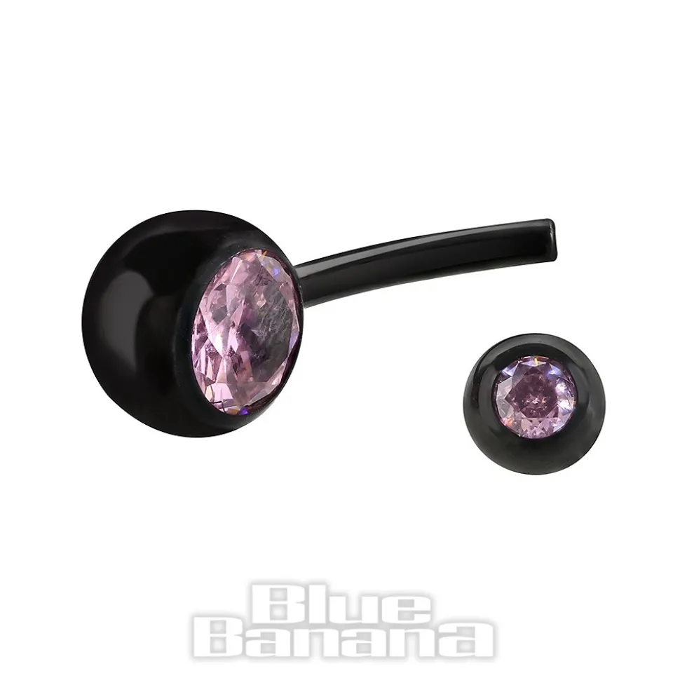 Blue Banana Black Titanium 1.6mm Internally Threaded Double Jewelled Navel Bar (Rose)