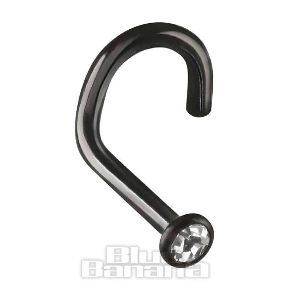Blue Banana Black Titanium 2.0mm Nose Stud (Crystal)