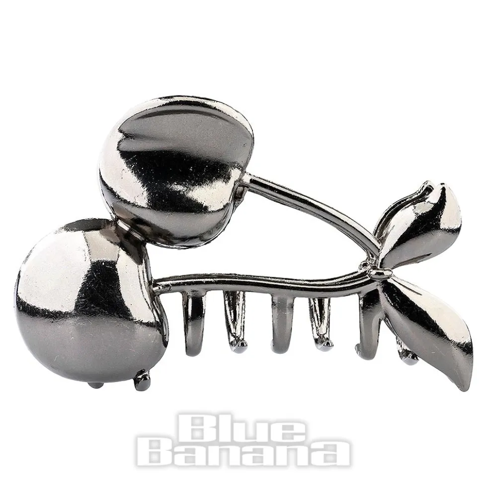 Blue Banana Cherry Hair Clip (Silver)