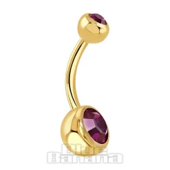 Blue Banana Coloured Titanium 1.6mm Double Jewelled Navel Bar (Fuchsia)