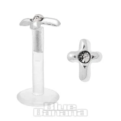Blue Banana Cross Bioflex 1.2mm Tragus Stud (Clear/Silver)