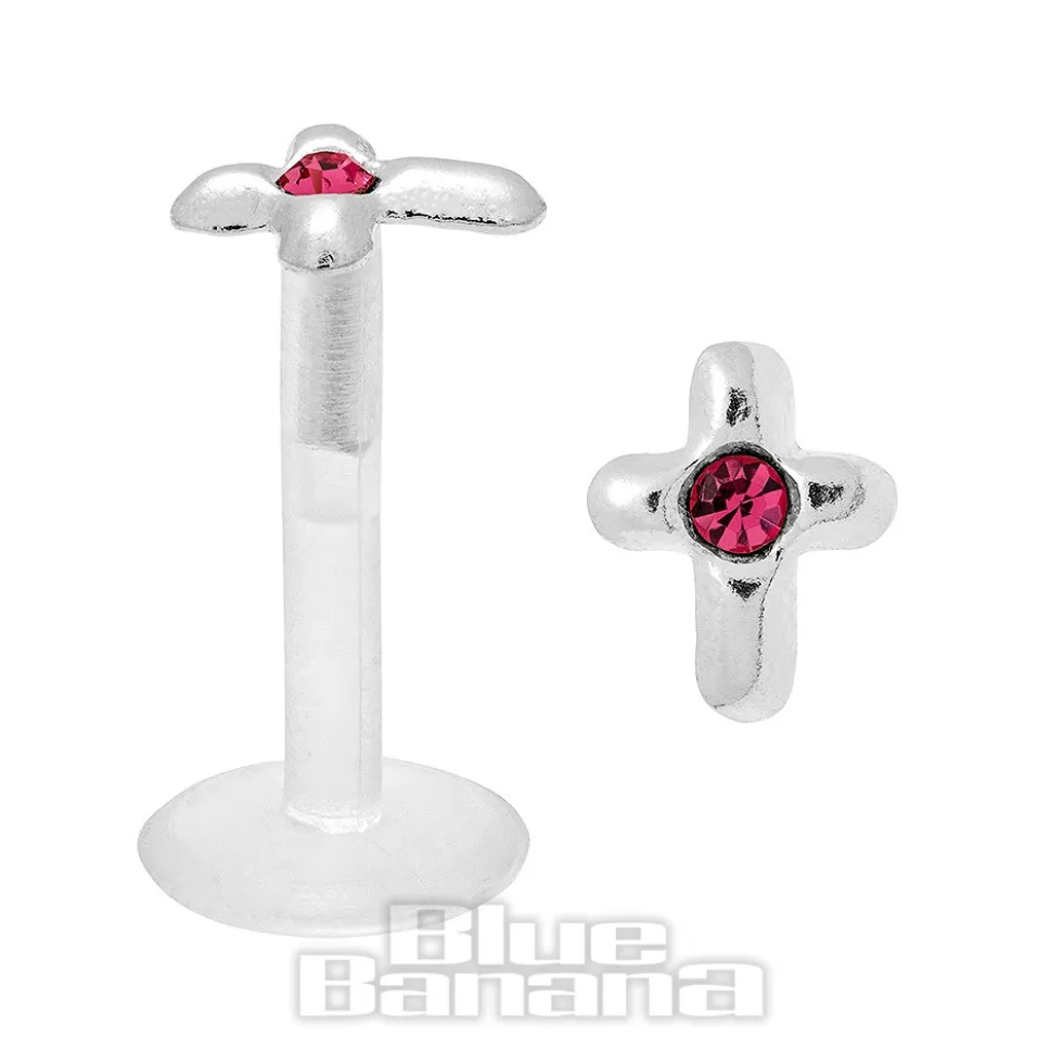 Blue Banana Cross Bioflex 1.2mm Tragus Stud (Rose/Silver)