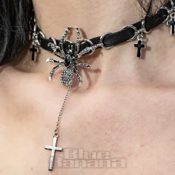Blue Banana Crosses & Spiders Choker (Black/Siver)