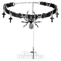 Blue Banana Crosses & Spiders Choker (Black/Siver)