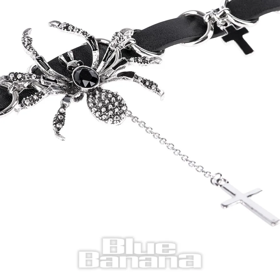 Blue Banana Crosses & Spiders Choker (Black/Siver)