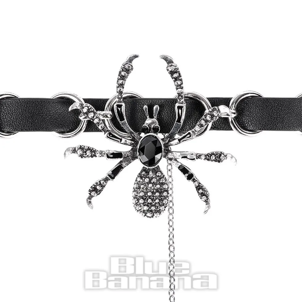 Blue Banana Crosses & Spiders Choker (Black/Siver)