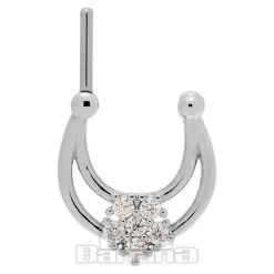 Blue Banana Crystal Flower Surgical Steel Hinged Segment Ring (Silver)