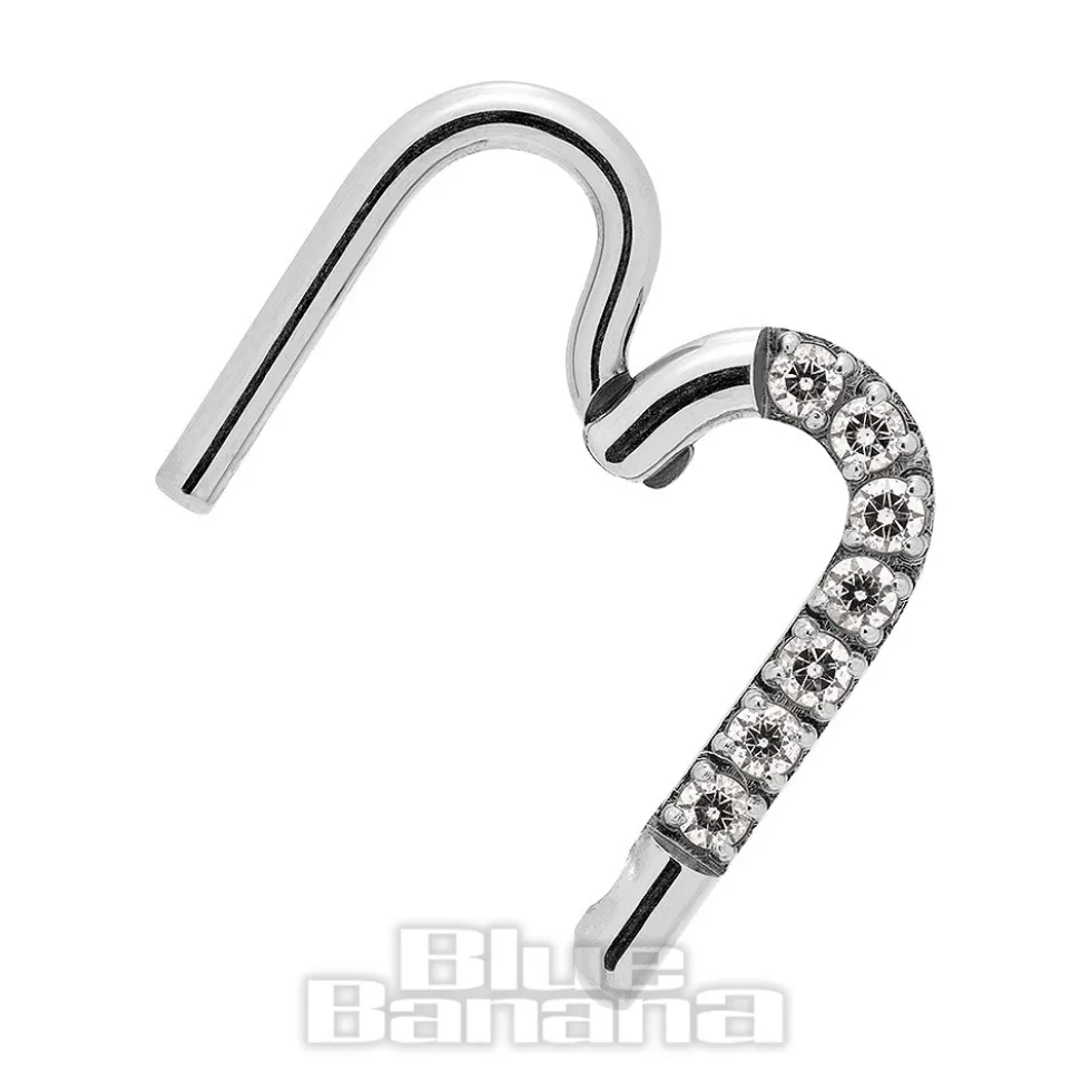 Blue Banana Crystal Heart Surgical Steel 1.2mm Hinged Segment Ring (Silver)