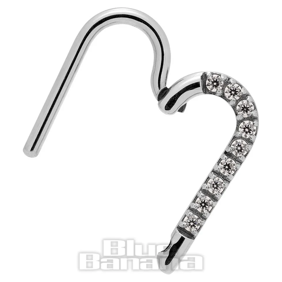 Blue Banana Crystal Heart Surgical Steel 1.2mm Hinged Segment Ring (Silver)