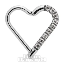 Blue Banana Crystal Heart Surgical Steel 1.2mm Hinged Segment Ring (Silver)
