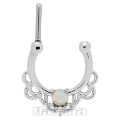 Blue Banana Crystal/Opal Surgical Steel Hinged Segment Ring (Silver)