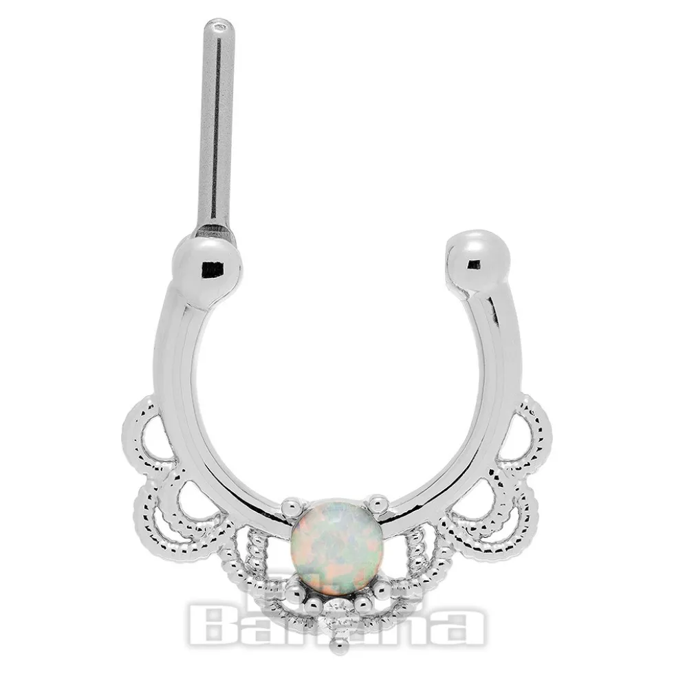 Blue Banana Crystal/Opal Surgical Steel Hinged Segment Ring (Silver)
