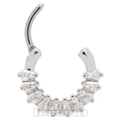 Blue Banana Crystal Squares Surgical Steel Hinged Segment Ring (Silver)