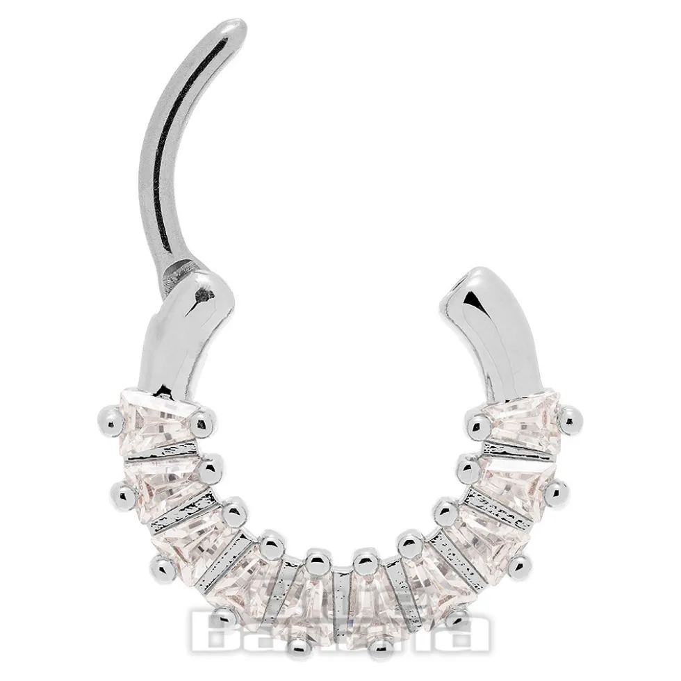 Blue Banana Crystal Squares Surgical Steel Hinged Segment Ring (Silver)