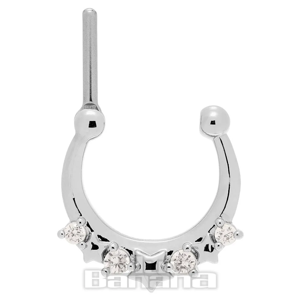 Blue Banana Crystal Star Surgical Steel Hinged Segment Ring (Silver)