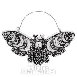 Blue Banana Death Moth Moons Plug Hoop Earrings (Silver)