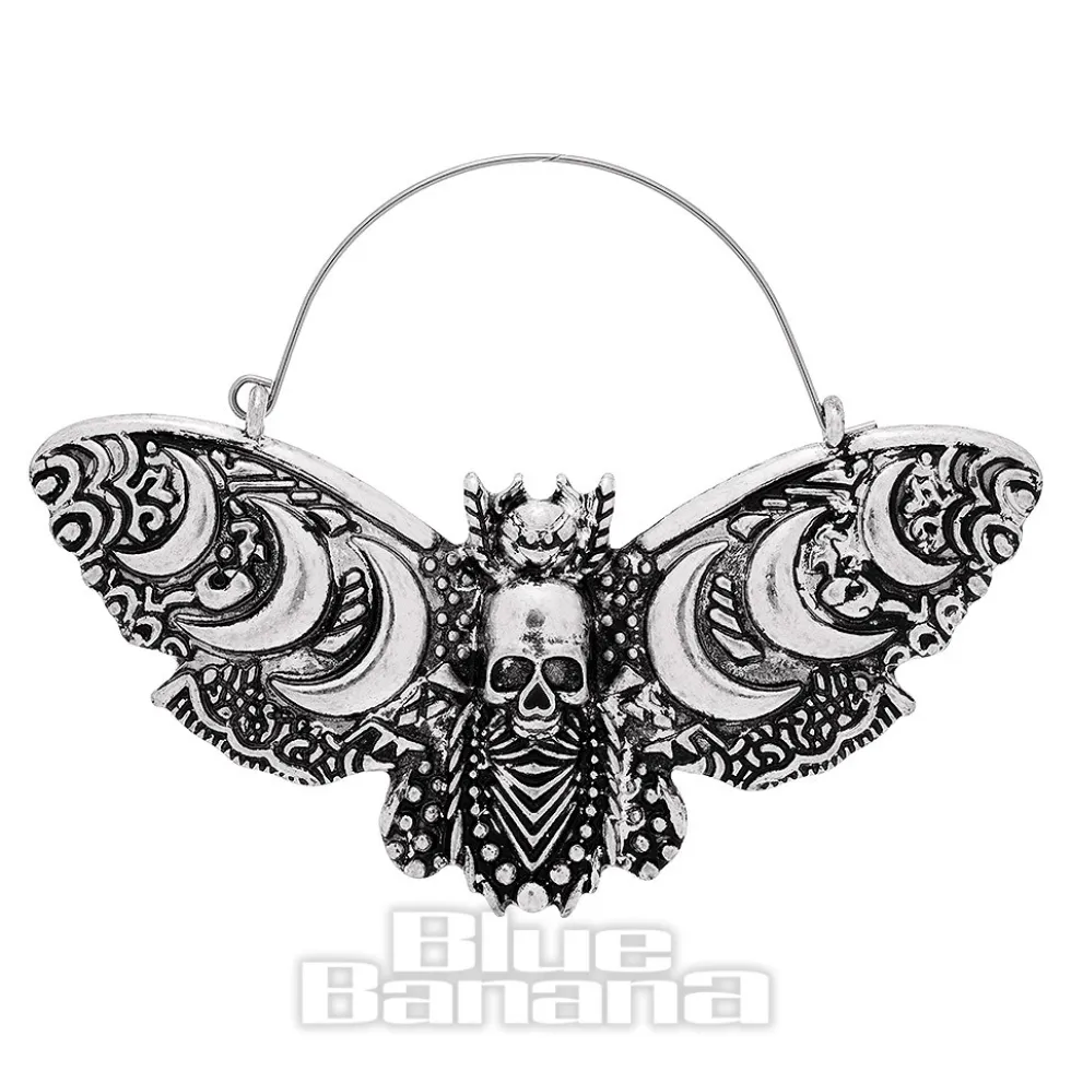Blue Banana Death Moth Moons Plug Hoop Earrings (Silver)