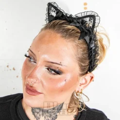 Blue Banana Ears & Bow Wide Headband (Black)