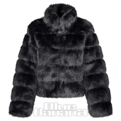 Blue Banana Faux Fur Zip Jacket (Black)