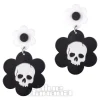 Blue Banana Flower Skulls Earrings (Black/White)