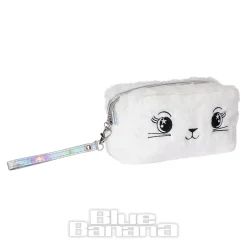 Blue Banana Fluffy Cat Makeup Bag (White)